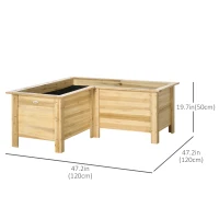 Outsunny Raised Garden Bed, 47.2" x 47.2" x 19.7" Wooden Elevated Planter Box Outdoor with Legs, for Vegetables, Flowers, Herbs, L-shaped, Natural(m-3)