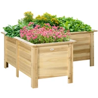 Outsunny Raised Garden Bed, 47.2" x 47.2" x 19.7" Wooden Elevated Planter Box Outdoor with Legs, for Vegetables, Flowers, Herbs, L-shaped, Natural(m-11)