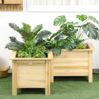 Outsunny Raised Garden Bed, 47.2" x 47.2" x 19.7" Wooden Elevated Planter Box Outdoor with Legs, for Vegetables, Flowers, Herbs, L-shaped, Natural(m-7)