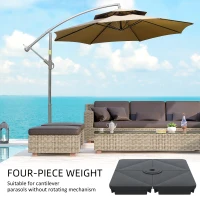 Outsunny 4PCs Cantilever Umbrella Base Weights up to 350lbs for Roma Banana Parasol, HDPE Fillable Offset Patio Umbrella Weights for Cross Base Stand, Black(m-4)