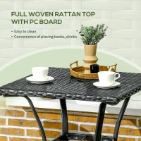 Outsunny Patio Wicker Dining Table with Umbrella Hole, 34 Inch Outdoor PE Rattan Coffee Table with Plastic Board Under the Woven Table Top for Patio, Garden, Balcony, Black(m-5)