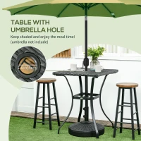 Outsunny Patio Wicker Dining Table with Umbrella Hole, 34 Inch Outdoor PE Rattan Coffee Table with Plastic Board Under the Woven Table Top for Patio, Garden, Balcony, Black(m-4)