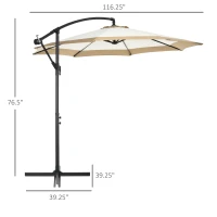 Outsunny 10FT Cantilever Umbrella, Offset Patio Umbrella with Crank and Cross Base for Deck, Backyard, Pool and Garden, Hanging Umbrellas, Tan(m-3)