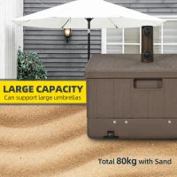 Outsunny 3-in-1 Outdoor Umbrella Base, Coffee End Table, Flower Box Planter, 175lbs Capacity Patio Umbrella Stand Table with Wheels and Handles, Brown(m-6)