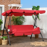 Outsunny 3-Seat Outdoor Patio Swing Chair, 2-in-1 Convertible Flat Bed, Canopy Swing Glider w/ Adjustable Shade, Removable Cushion and Pillows for Porch, Garden, Poolside