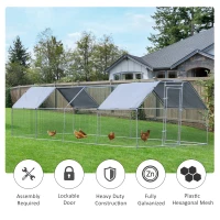 PawHut 9.2' x 24.9' Metal Chicken Coop, Galvanized Walk-in Hen House, Poultry Cage Outdoor Backyard with Waterproof UV-Protection Cover for Rabbits, Ducks(m-5)