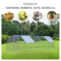 PawHut 9.2' x 24.9' Metal Chicken Coop, Galvanized Walk-in Hen House, Poultry Cage Outdoor Backyard with Waterproof UV-Protection Cover for Rabbits, Ducks(m-4)