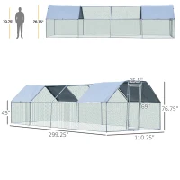 PawHut 9.2' x 24.9' Metal Chicken Coop, Galvanized Walk-in Hen House, Poultry Cage Outdoor Backyard with Waterproof UV-Protection Cover for Rabbits, Ducks(m-3)