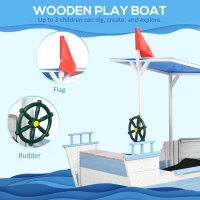 Outsunny Kids Sandbox with Canopy, Pirate Ship Wooden Sand Boxes with Bench for Backyard, Sand Pit for Toddlers, 83" x 43", Blue(m-4)