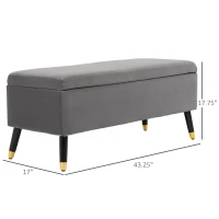 HOMCOM Ottoman Bench with Storage, Velvet Footrest Shoe Bench with Hinged Lid, Lift Top Bed Bench for Entryway Living Room, Charcoal Grey(m-3)