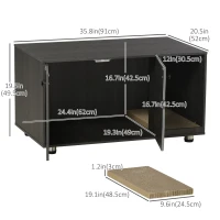 PawHut Litter Box Furniture Hidden Cat Washroom Furniture with Double Doors and Scratching Pad, Black(m-3)