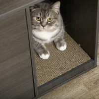 PawHut Litter Box Furniture Hidden Cat Washroom Furniture with Double Doors and Scratching Pad, Black(m-9)