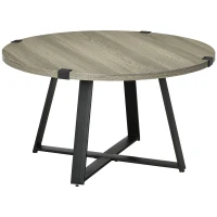 HOMCOM Round Coffee Table, Retro Cocktail Table with Steel Crossed Legs, Aesthetic Living Room Table, Easy to Assemble, Light Gray(m-1)