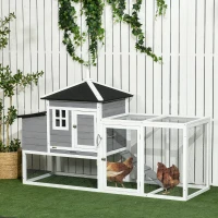 PawHut 73 in Chicken Coop with Run, Wooden Hen House with Nesting Box, Removable Tray, Asphalt Roof, Ramp, Outdoor Poultry Cage, Gray(m-1)