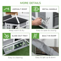 PawHut 73 in Chicken Coop with Run, Wooden Hen House with Nesting Box, Removable Tray, Asphalt Roof, Ramp, Outdoor Poultry Cage, Gray(m-7)