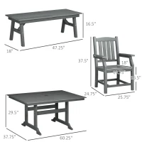 Outsunny 6 Pieces Patio Dining Set, 6 Seater Outdoor Table and Chairs, Conversation Furniture, Armrests, Loveseat Bench, Dinner Table with Umbrella Hole, Cushions, Dark Gray(m-3)