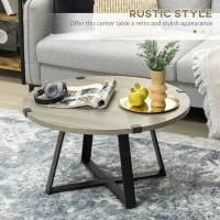 HOMCOM Round Coffee Table, Retro Cocktail Table with Steel Crossed Legs, Aesthetic Living Room Table, Easy to Assemble, Light Gray(m-4)