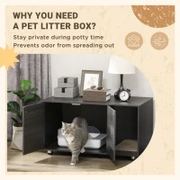 PawHut Litter Box Furniture Hidden Cat Washroom Furniture with Double Doors and Scratching Pad, Black(m-5)