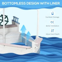 Outsunny Kids Sandbox with Canopy, Pirate Ship Wooden Sand Boxes with Bench for Backyard, Sand Pit for Toddlers, 83" x 43", Blue(m-5)