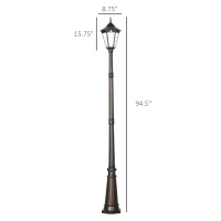 Outsunny 94.5" Solar Lamp Post Light, Dusk to Dawn Vintage Style Street Light, Aluminum Solar Powdered Lamp, PIR Motion Sensor for Garden, Lawn, Pathway, Driveway, Brown(m-3)