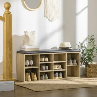 HOMCOM Wooden Shoe Bench with Padded Cushion, Storage Bench with 10 Compartments and Adjustable Shelves, Entryway Organizer for Hallway Living Room(m-1)