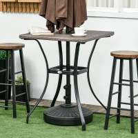 Outsunny Patio Wicker Dining Table with Umbrella Hole, 34 Inch Outdoor PE Rattan Coffee Table with Plastic Board Under the Woven Table Top for Patio, Garden, Balcony, Light Grey(m-7)