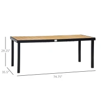 Outsunny 75" x 35" Outdoor Dining Table for 8 People, Rectangular Aluminum Frame Garden Table with All-Weather Faux Wood Top for Garden, Lawn, Patio, Natural(m-3)