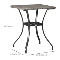 Outsunny Patio Wicker Dining Table with Umbrella Hole, 34 Inch Outdoor PE Rattan Coffee Table with Plastic Board Under the Woven Table Top for Patio, Garden, Balcony, Light Grey(m-3)