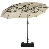 Outsunny 10ft Double-sided Patio Umbrella with Solar Lights and Sandbag Base, Outdoor Umbrella with Push Button Tilt, Crank, Air Vents for Garden, Backyard, Deck, Pool, Market, Cream White(m-1)
