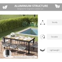 Outsunny 75" x 35" Outdoor Dining Table for 8 People, Rectangular Aluminum Frame Garden Table with All-Weather Faux Wood Top for Garden, Lawn, Patio, Natural(m-5)