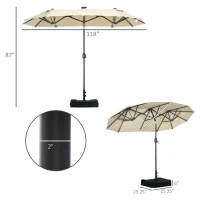 Outsunny 10ft Double-sided Patio Umbrella with Solar Lights and Sandbag Base, Outdoor Umbrella with Push Button Tilt, Crank, Air Vents for Garden, Backyard, Deck, Pool, Market, Cream White(m-3)