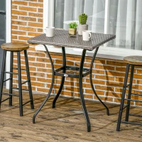 Outsunny Patio Wicker Dining Table with Umbrella Hole, 34 Inch Outdoor PE Rattan Coffee Table with Plastic Board Under the Woven Table Top for Patio, Garden, Balcony, Light Grey(m-1)