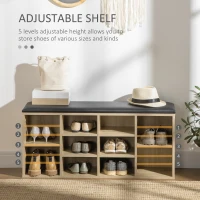 HOMCOM Wooden Shoe Bench with Padded Cushion, Storage Bench with 10 Compartments and Adjustable Shelves, Entryway Organizer for Hallway Living Room(m-5)