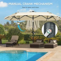 Outsunny 10ft Double-sided Patio Umbrella with Solar Lights and Sandbag Base, Outdoor Umbrella with Push Button Tilt, Crank, Air Vents for Garden, Backyard, Deck, Pool, Market, Cream White(m-8)