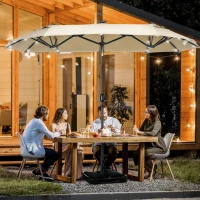 Outsunny 10ft Double-sided Patio Umbrella with Solar Lights and Sandbag Base, Outdoor Umbrella with Push Button Tilt, Crank, Air Vents for Garden, Backyard, Deck, Pool, Market, Cream White(m-2)