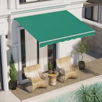 Outsunny 10' x 8' Electric Awning, Retractable Awning Sun Shade Shelter with Remote Controller, Manual Crank Handle and Aluminum Frame, for Deck, Balcony, Yard, Green(m-1)