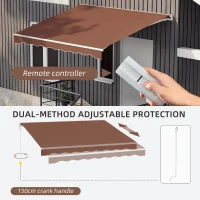 Outsunny 10' x 8' Electric Awning, Retractable Awning Sun Shade Shelter with Remote Controller, Manual Crank Handle and Aluminum Frame, for Deck, Balcony, Yard, Coffee(m-5)