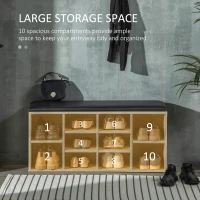 HOMCOM Wooden Shoe Bench with Padded Cushion, Storage Bench with 10 Compartments and Adjustable Shelves, Entryway Organizer for Hallway Living Room(m-6)