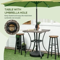 Outsunny Patio Wicker Dining Table with Umbrella Hole, 34 Inch Outdoor PE Rattan Coffee Table with Plastic Board Under the Woven Table Top for Patio, Garden, Balcony, Light Grey(m-4)