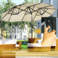 Outsunny 10ft Double-sided Patio Umbrella with Solar Lights and Sandbag Base, Outdoor Umbrella with Push Button Tilt, Crank, Air Vents for Garden, Backyard, Deck, Pool, Market, Cream White(m-5)