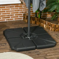 Outsunny 4 Piece Umbrella Base Stand Cantilever Offset Patio Umbrella Weight Plates w/ U Locking, 123 lb Capacity Water or 158 lb Capacity Sand, Black(m-1)