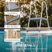 Outsunny 70" Above Ground Swimming Pool Ladder, A-Frame Deck Ladder with Top Platform, Non-slip Steps & Rounded Handrails for 48" Pool Wall Height, Gray(m-5)