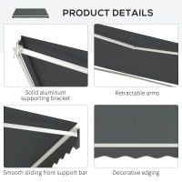 Outsunny 13' x 10' Electric Awning, Retractable Awning Sun Shade Shelter with Remote Controller, Manual Crank Handle and Aluminum Frame, for Deck, Balcony, Yard, Grey(m-7)
