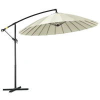 Outsunny 10FT Cantilever Patio Umbrella, Offset Patio Umbrella with Crank and Cross Base for Deck, Backyard, Pool and Garden, Hanging Umbrellas, Cream(m-2)