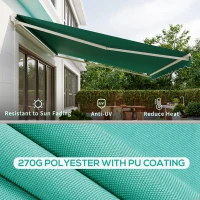 Outsunny 13' x 10' Electric Awning, Retractable Awning Sun Shade Shelter with Remote Controller, Manual Crank Handle and Aluminum Frame, for Deck, Balcony, Yard, Green(m-5)