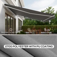 Outsunny 13' x 10' Electric Awning, Retractable Awning Sun Shade Shelter with Remote Controller, Manual Crank Handle and Aluminum Frame, for Deck, Balcony, Yard, Grey(m-5)