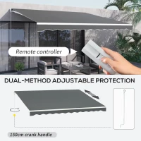 Outsunny 13' x 10' Electric Awning, Retractable Awning Sun Shade Shelter with Remote Controller, Manual Crank Handle and Aluminum Frame, for Deck, Balcony, Yard, Grey(m-4)