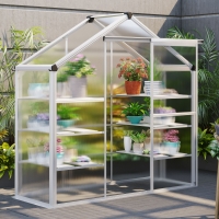 Outsunny 6.3' x 2.3' x 6.1' Outdoor Polycarbonate Greenhouse with 3-Tier Shelves, Cold Frame Greenhouse with Sliding Door and Aluminum Frame