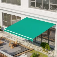 Outsunny 13' x 10' Electric Awning, Retractable Awning Sun Shade Shelter with Remote Controller, Manual Crank Handle and Aluminum Frame, for Deck, Balcony, Yard, Green(m-1)