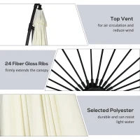 Outsunny 10FT Cantilever Patio Umbrella, Offset Patio Umbrella with Crank and Cross Base for Deck, Backyard, Pool and Garden, Hanging Umbrellas, Cream(m-5)